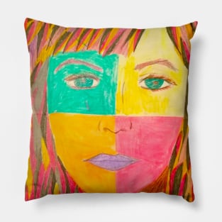 The Four Color Girl's Face Modern Abstract Art Pillow