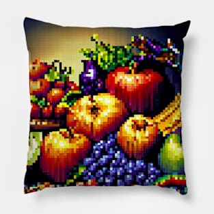 A still life composition of colorful fruits or vegetables pixel art Pillow