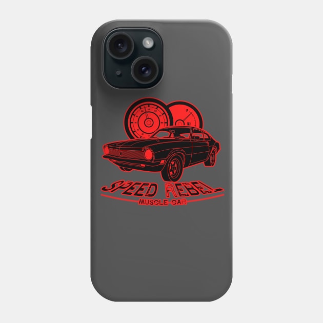 Red Speed Rebel Muscle Car vintage art with speedometer Phone Case by Drumsartco