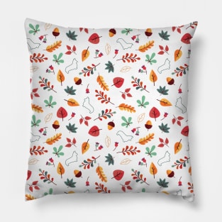 Corgi Autumn Leaves Pattern - White Background Pillow