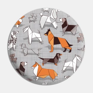 Origami doggie friends // pattern // grey linen texture background Pin