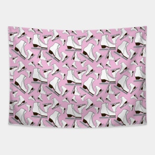 Figure Skates on Pirouette Pink Background Design Tapestry