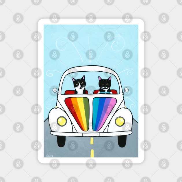 Rainbow Road Trip Magnet by KilkennyCat Art