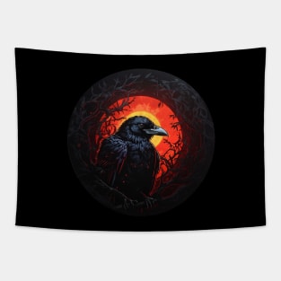 Blood-red Sun Crow Tapestry