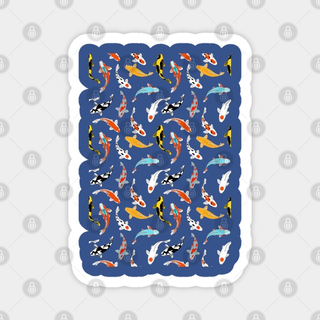 Koi Fish Design | Seamless Pattern | Blue | Navy Background Magnet by Koiartsandus