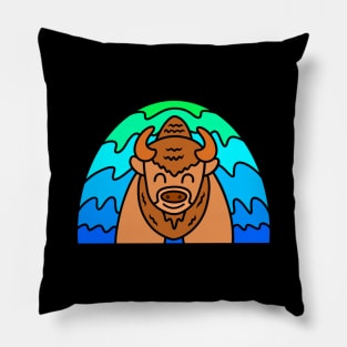 Funny Wood Bison Pillow
