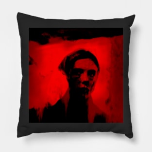 Beautiful woman, near some entrance. Weird, very interesting. Red, dark, dim. Pillow