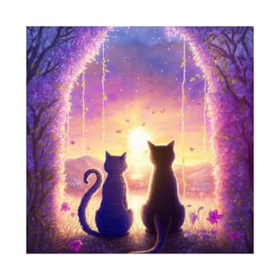 Adorable Two Cats Sunset Gaze T-Shirt