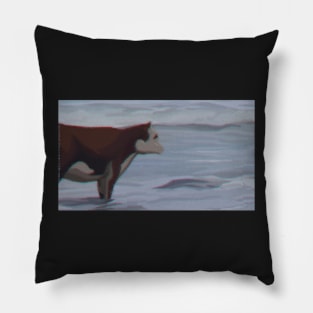 Cow on beach, distorted Pillow