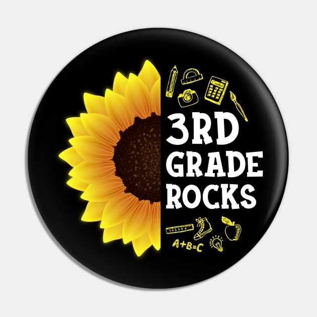 Sunflower 3rd Grade Rocks Shirt Teacher Student Kid Back To School Pin by hardyhtud