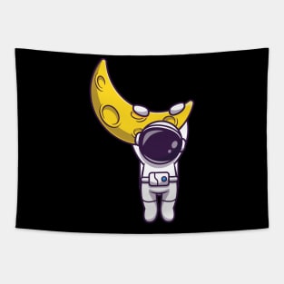 Astronaut Hanging On Moon Cartoon Tapestry