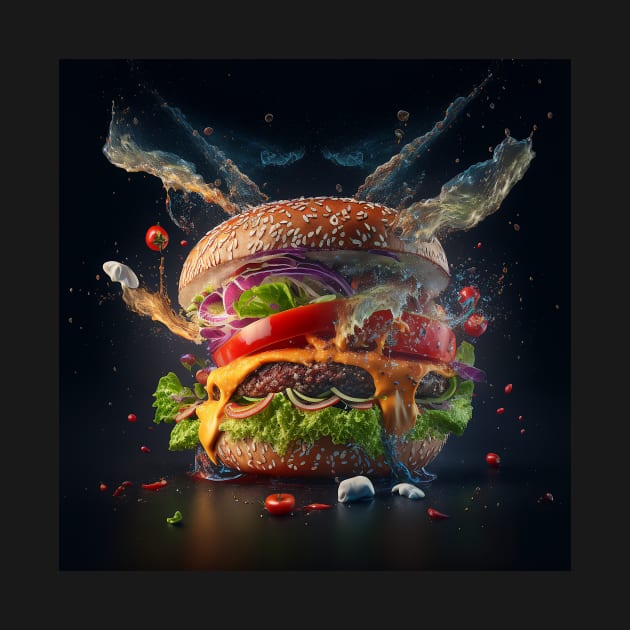 Delicious Cheeseburger with lettuce, onion, and tomato created for burger lovers by WalldeMar