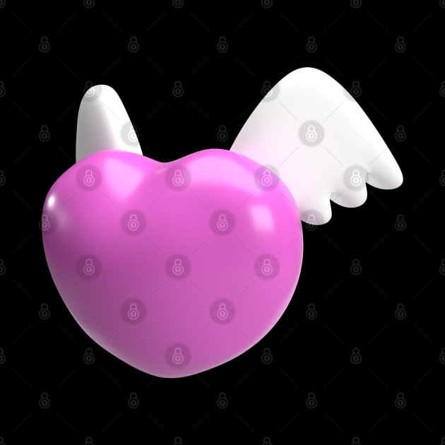 The pink heart and white wing for valentine or love concept 3d rendering by Sabai Art