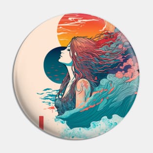 Sunset, Ocean Waves, And A Girl Who Loves The Sea Vintage Pin