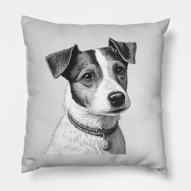 Jack Russell Terrier Pen and Ink Pillow by Star Scrunch