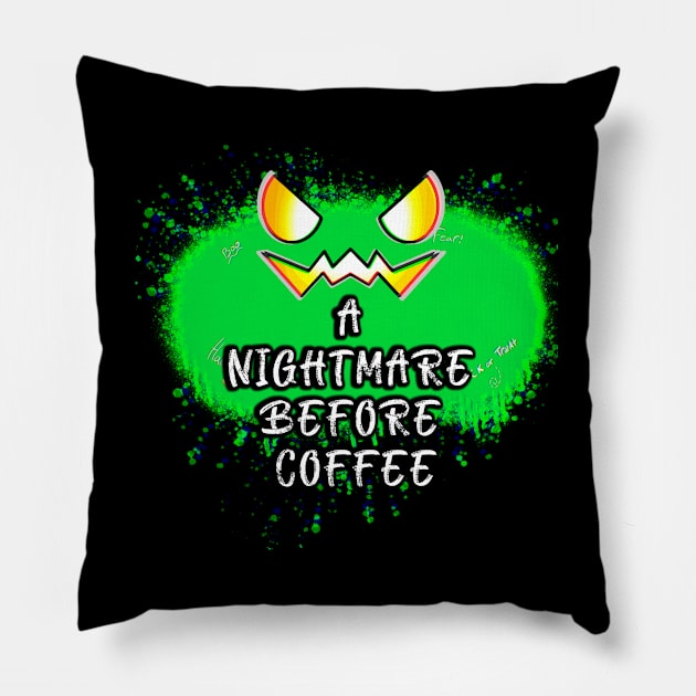 A Nightmare Before Coffee Jack O Lantern Green Pumpkin Splat Pillow by MaystarUniverse