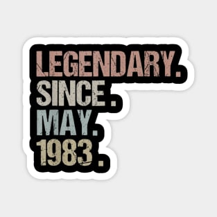 36th Birthday Gift Legendary Since May 1983 Retro Vintage Magnet