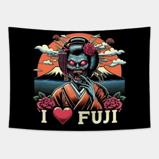 Japanese geisha mount fuji travel Tapestry