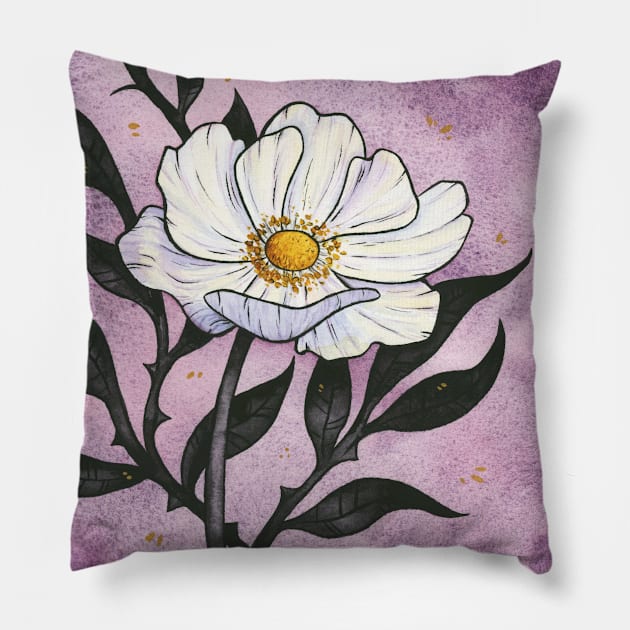 White Anemone - full painting Pillow by Ellen Wilberg