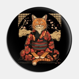 Orange Cat Meditate Pin