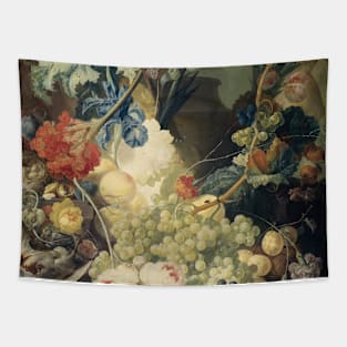 Still Life with Flowers, Fruit and Birds by Jan van Os Tapestry