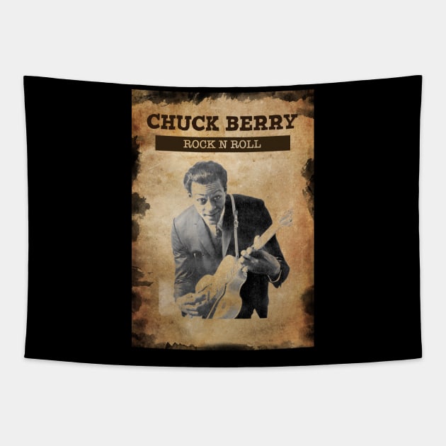 Vintage Old Paper 80s Style Chuck Berry Rock N Roll Tapestry by Madesu Art