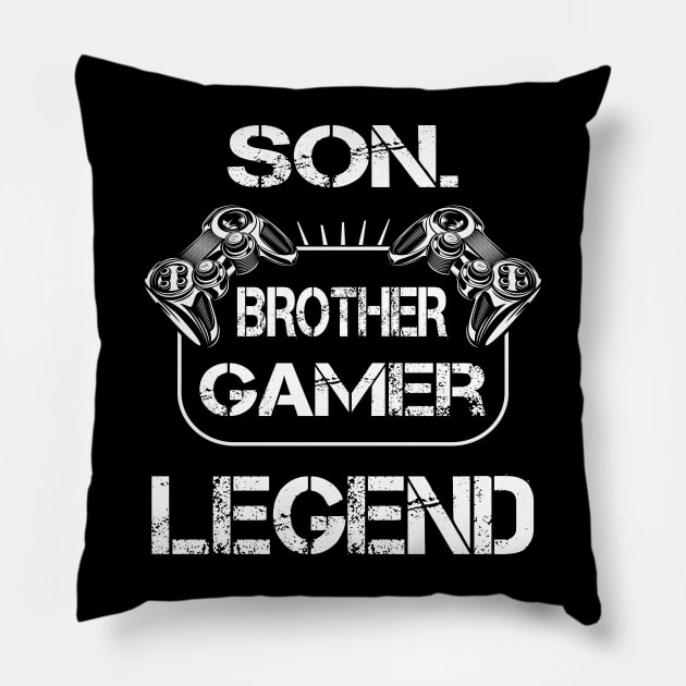 Son Brother Gamer Legend, Gifts For Teen Boys Gaming Pillow by ArtfulDesign