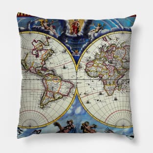 John Blaeu - Map of the World 1662 -  Ancient Worlds Pillow