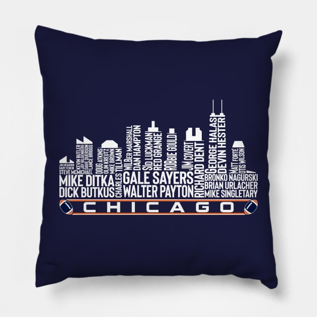 Chicago Football Team All Time Legends, Chicago City Skyline Pillow by Legend Skyline