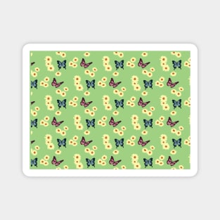 Blue and Pink Butterflies with Green Background Pattern Magnet