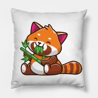 Cute Red Panda Eating Bamboo Cartoon Pillow