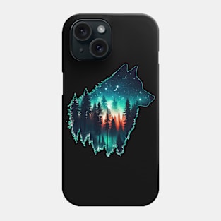 Wolf Silhouette Forest In Starry Night Phone Case