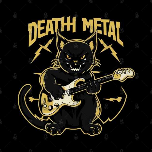 Death Metal Satanic Baphomet Cat playing guitar by Aldrvnd