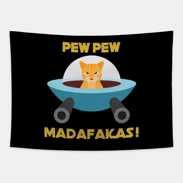 Pew Pew Madafakas Orange Cat Tapestry by inotyler