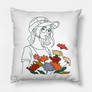 Girl with a bouquet of flowers Pillow