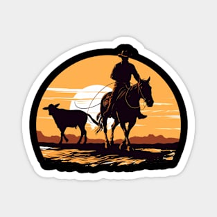 Cowboy at sunset Magnet