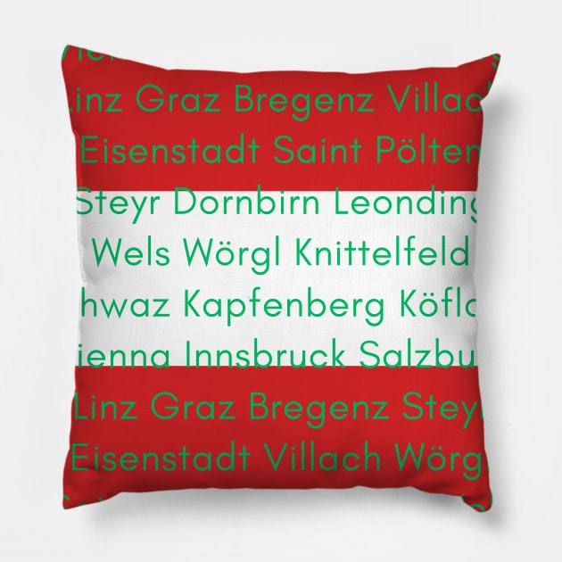 Austrian Flag Colors with Cities Pillow by aybe7elf