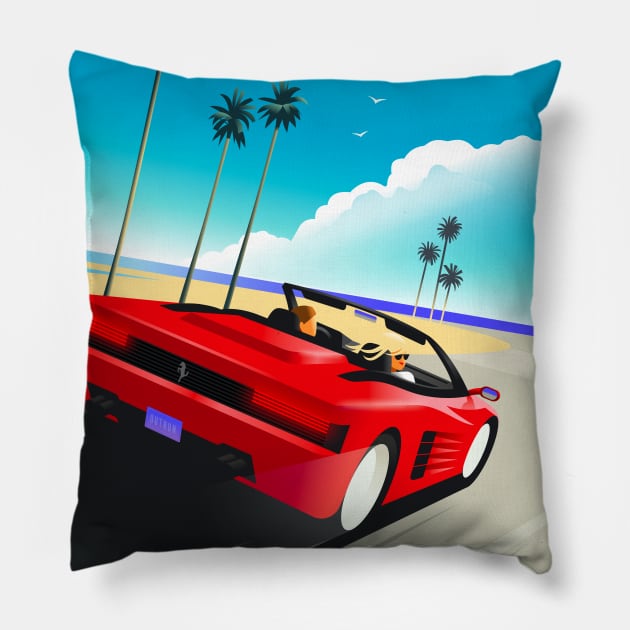 Outrun Pillow by Ricard Jorge illustration