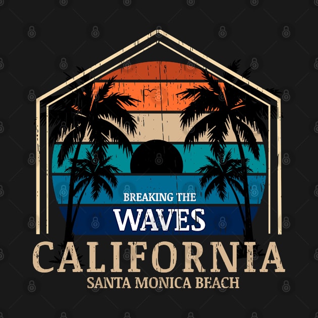 Monster Waves California Surfing vintage retro sunset palm trees by SpaceWiz95