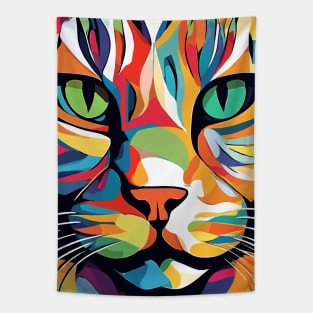 Colorful Cat Face Abstract Art Tapestry