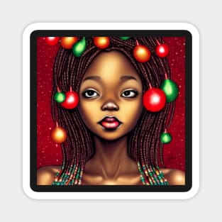 Black Girl Christmas Art Magnet