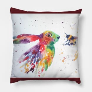 Colourful Hare and a Bumble bee Pillow