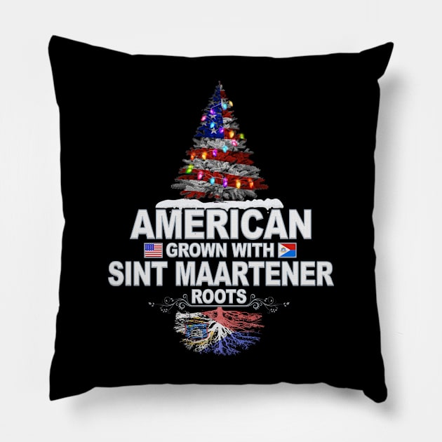 Christmas Tree  American Grown With Sint Maartener Roots - Gift for Sint Maartener From Sint Maarten Pillow by Country Flags