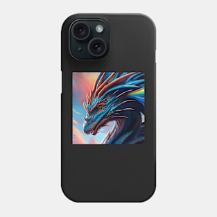 Intricate Rainbow Blue Scaled Dragon at Sunset Phone Case