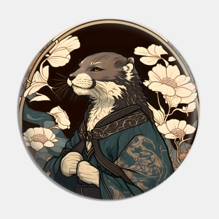 Art Nouveau Otter in Traditional Japanese Samurai Robe Pin