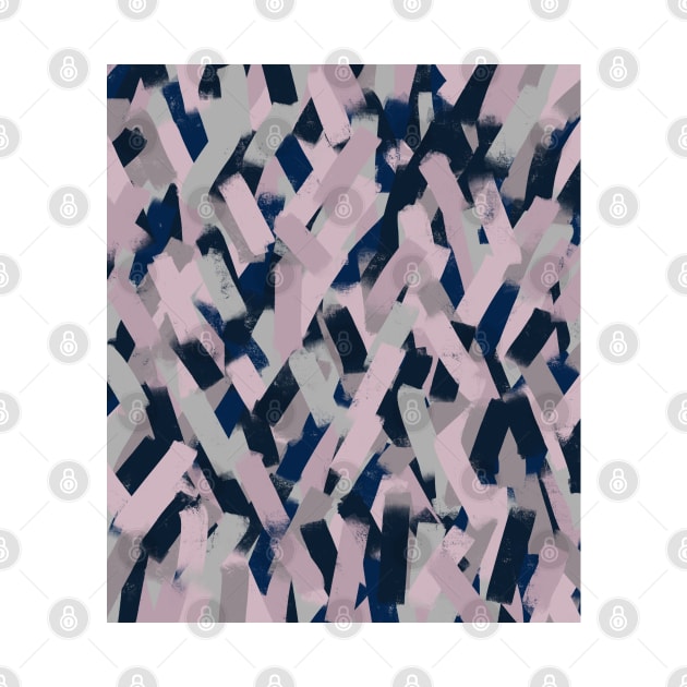 Navy Blue, Grey and Pink Smudgy Brush Strokes by OneThreeSix
