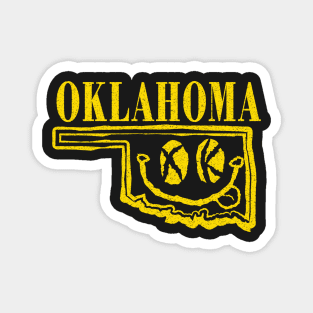 Oklahoma Grunge Smiling Face Black Background Magnet