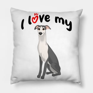 I Love My Black & White Whippet Dog Pillow