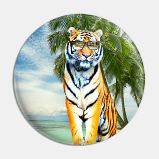 Big Cat Tiger Wearing Sunglasses On Beach Pin