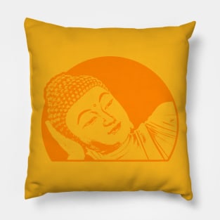 Reclining Buddha Art Orange Color Pillow